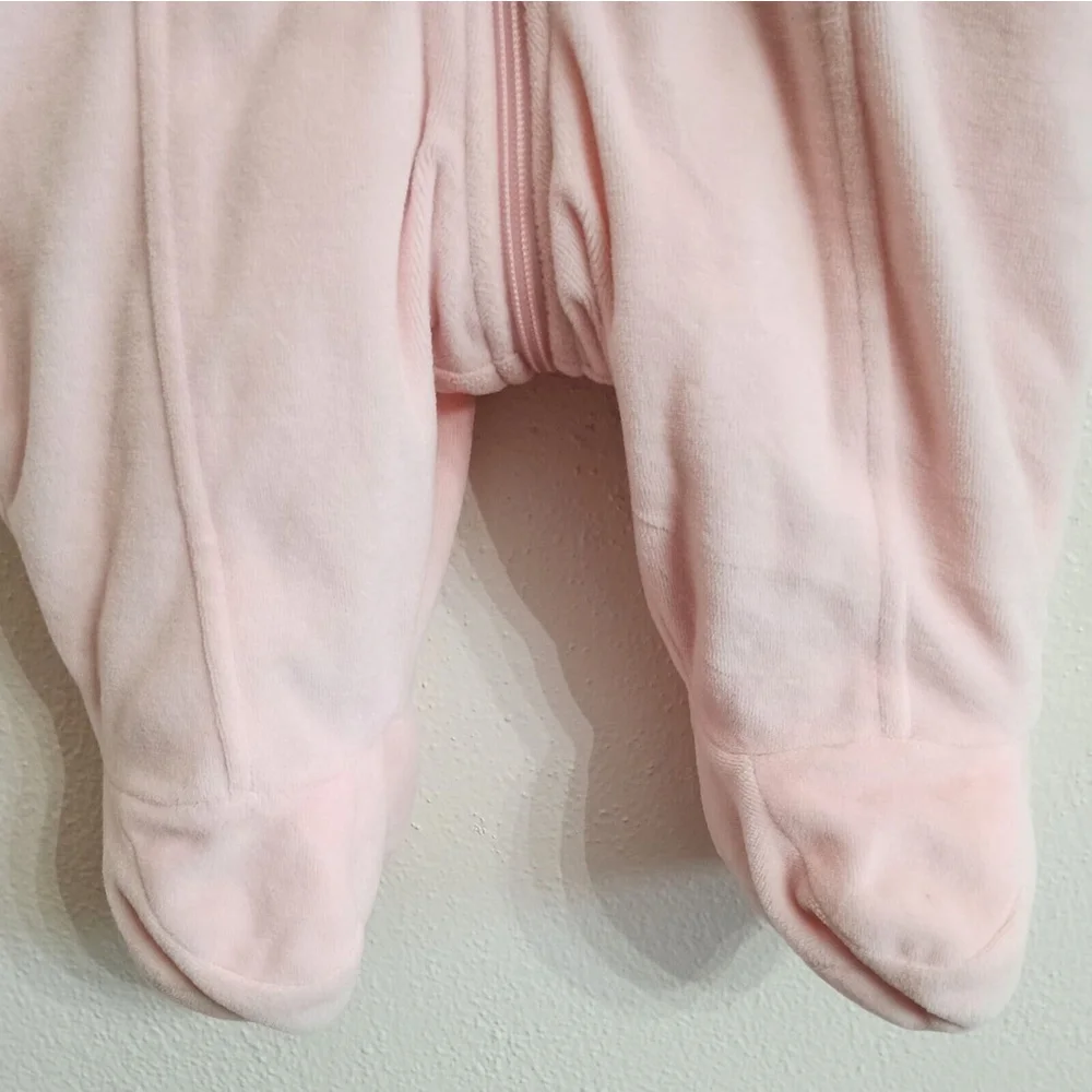 Vintage Carter's Pink Velour Plush Soft Snowsuit Girls 3-6 Mo Hooded Bunny
